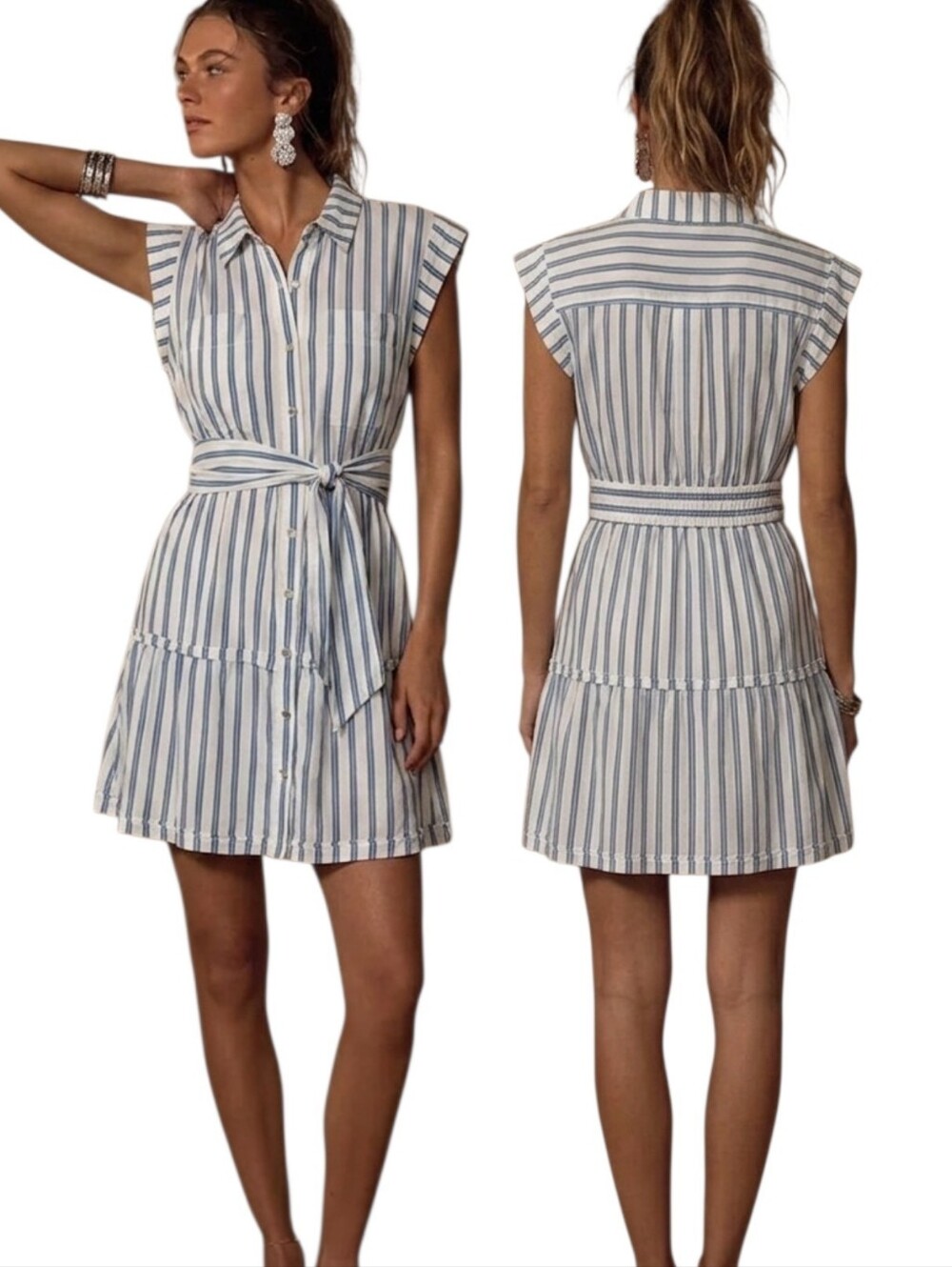 DEREK LAM Crosby Striped Twist Waist Shirt Dress - Size 18